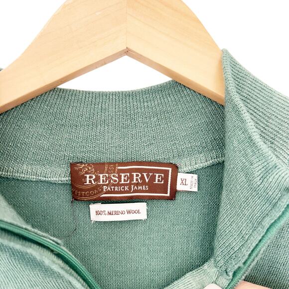Reserve Patrick James Green Merino Wool Quarter Zip Sweater Sz XL - Picture 2 of 3